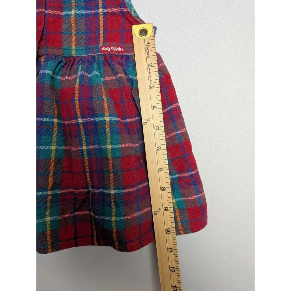 Vintage OshKosh Girls Pink Blue Plaid Overall Dress 18 Months Sleeveless Cotton